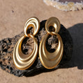 Women's copper earrings with double circle design and quicksand colour finish in a French retro style.