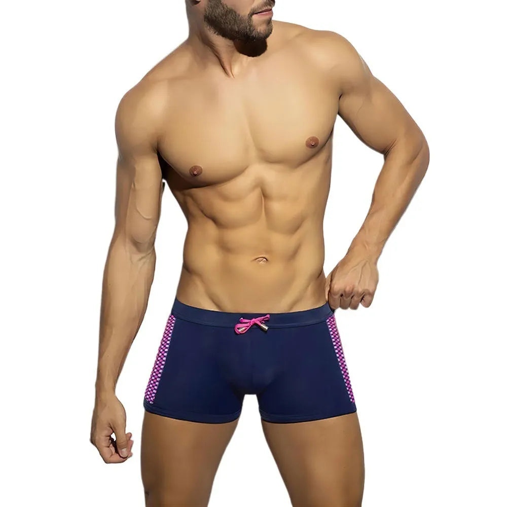 Men's polka dot print swimming boxers in three colour options with quick-drying nylon fabric