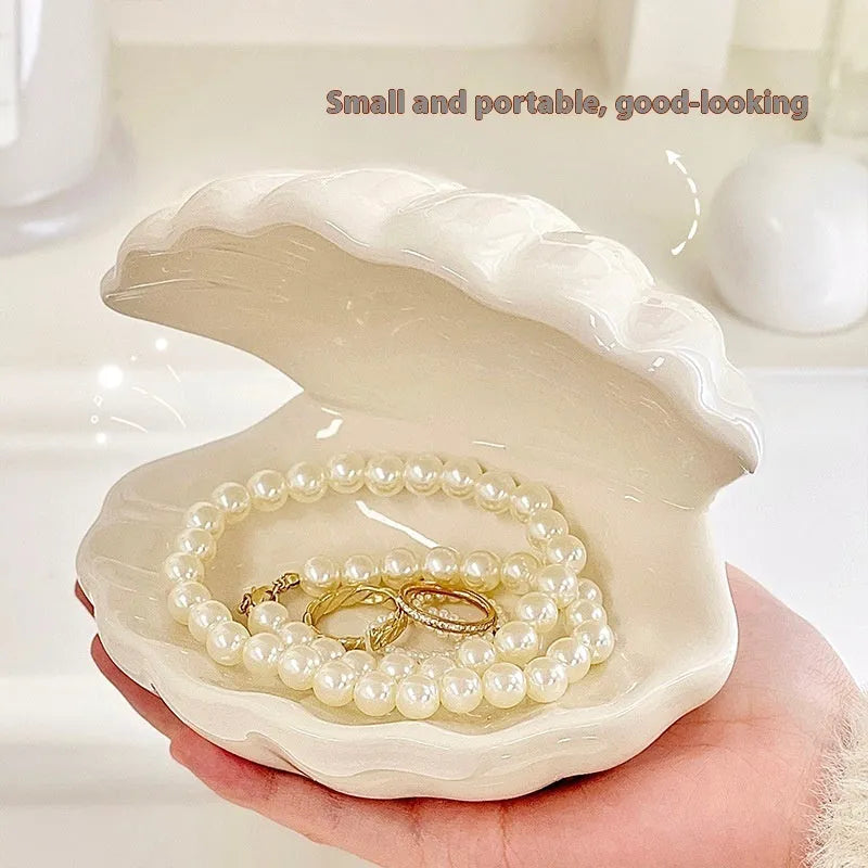 Yellow porcelain storage tray with white decorative shell and optional LED night light