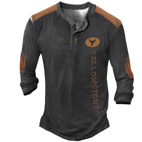 Men's long sleeve Henley shirt in solid polyester with printed detail, available in CT09-PL10581 colour