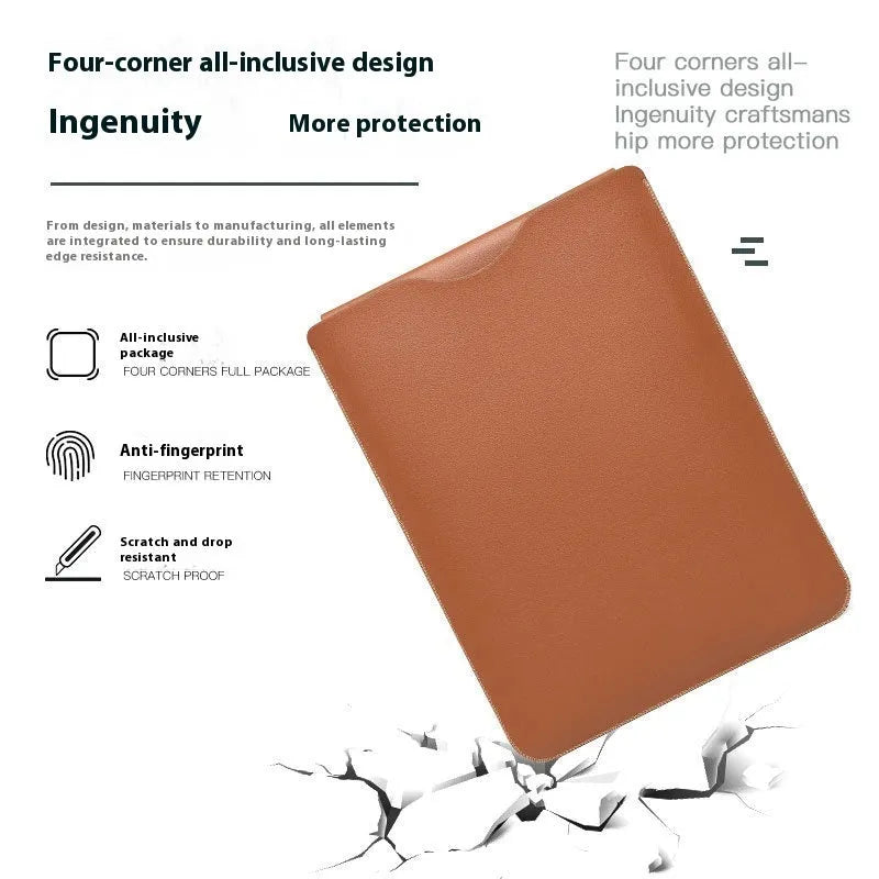 Set of four brown imitation leather edge protector pieces for a MacBook laptop