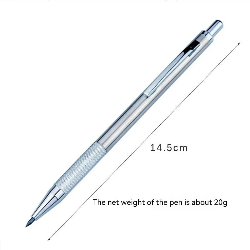 Metal mechanical pencil with automatic lead advancement mechanism and multiple lead size compatibility