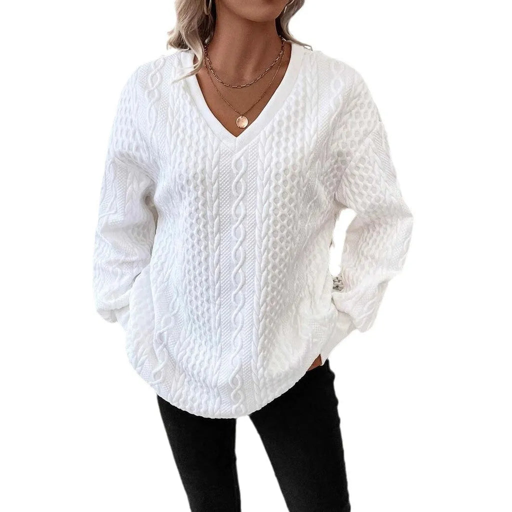 Milky white Japanese Korean casual loose T-shirt with 3D pattern long sleeves