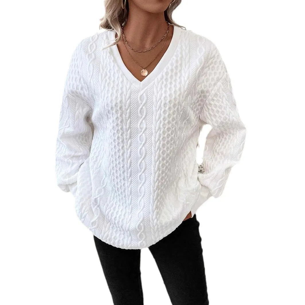 Milky white Japanese Korean casual loose T-shirt with 3D pattern long sleeves