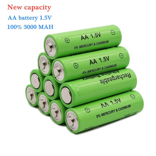 AA alkaline rechargeable battery with 3000mAh capacity and 1.5V voltage.