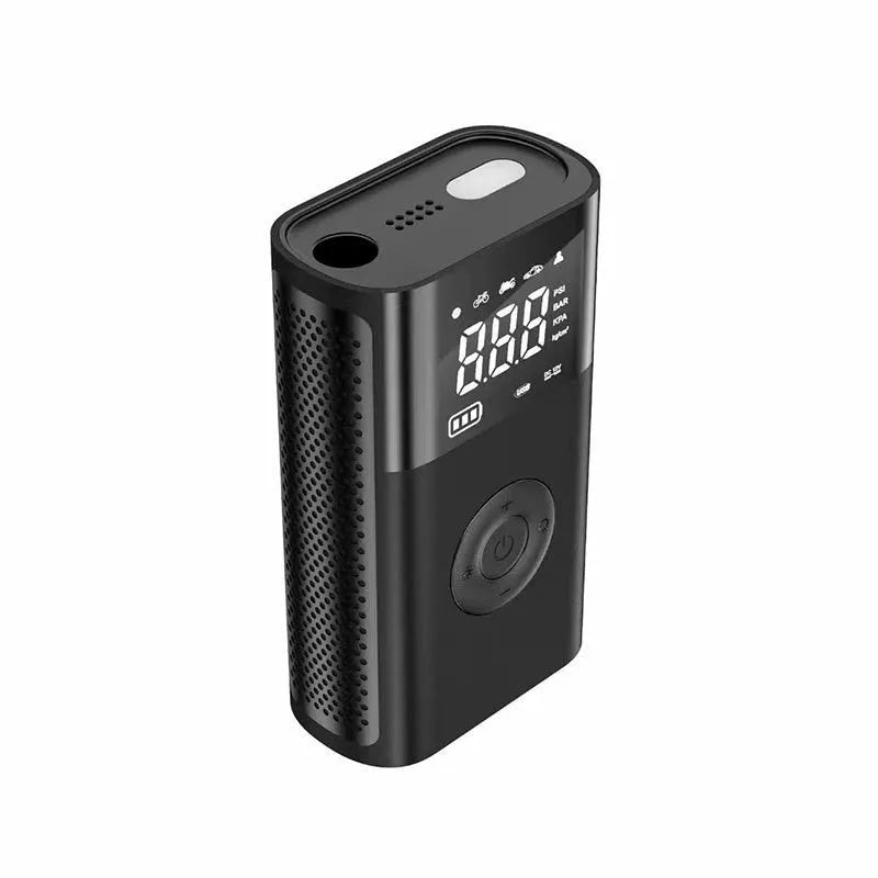 Wireless digital display air pump with LED light showing tyre pressure reading on screen