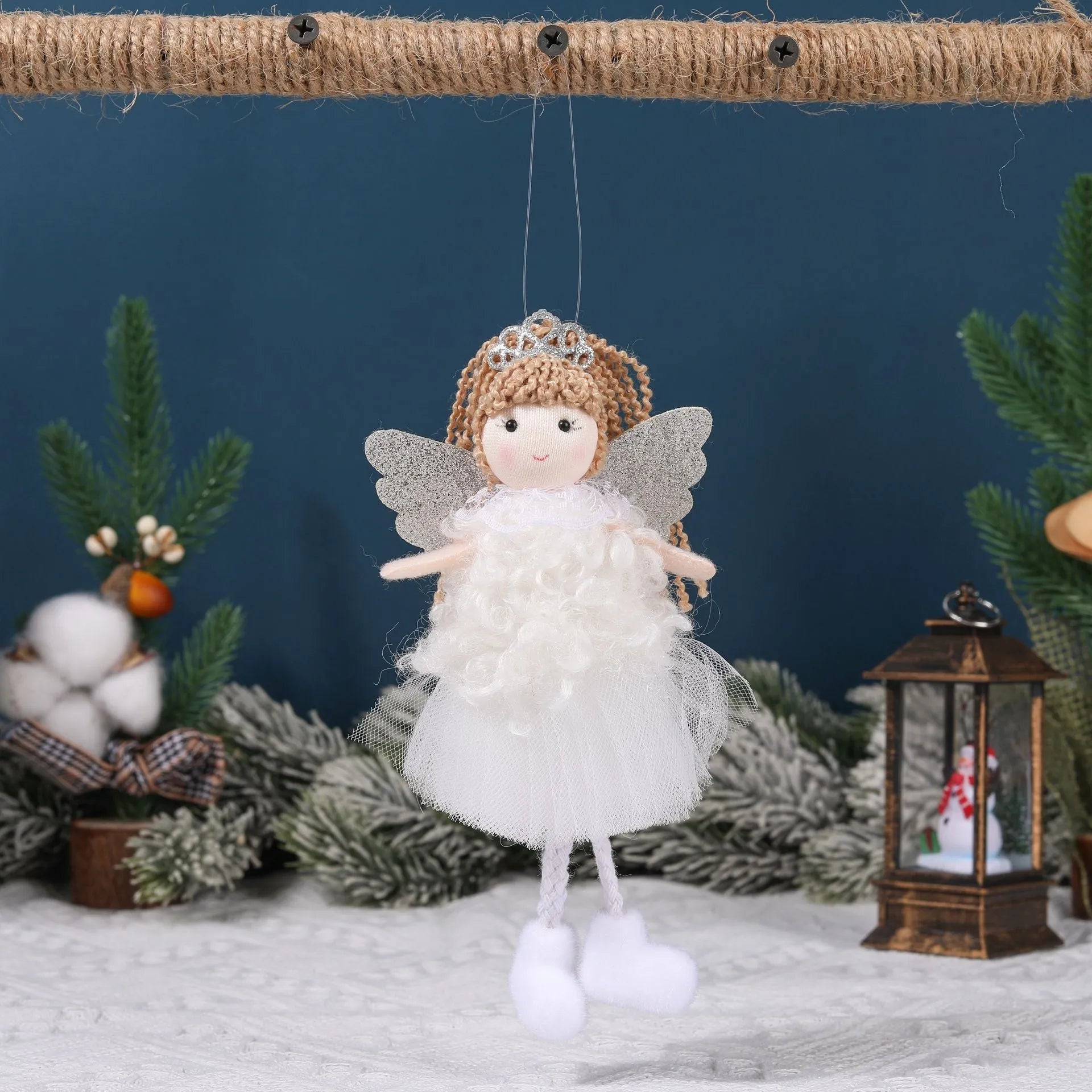 Cartoon angel cloth pendant for high ponytail hair in Christmas colours