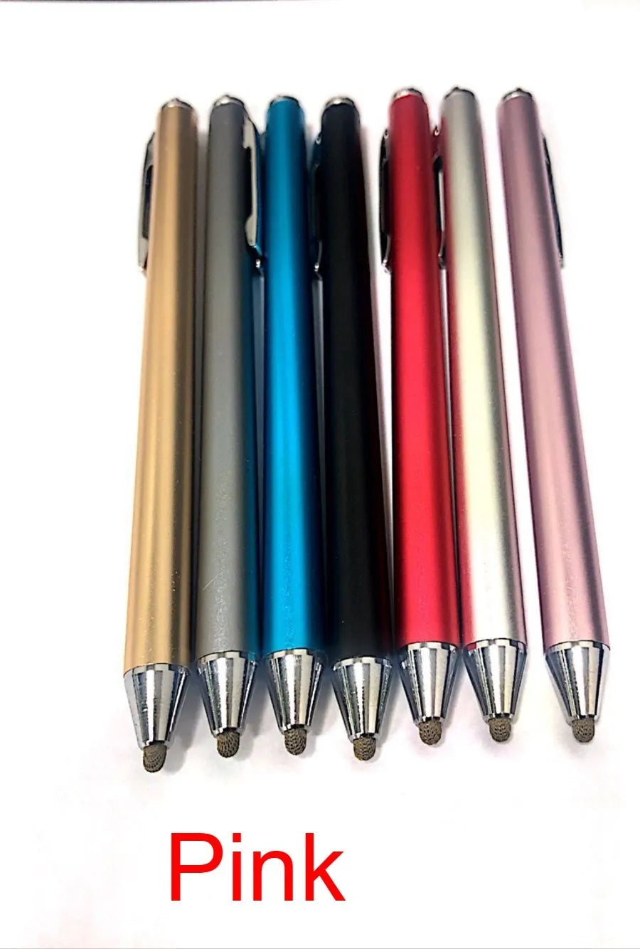Metal fine tip stylus for tablet and phone touch screens in seven colour options
