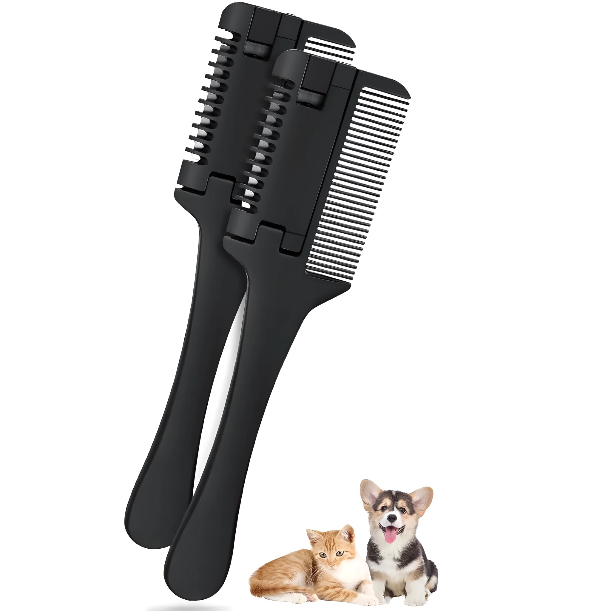 Dog cat razor comb grooming tool with comb teeth and razor blades for detangling and trimming pet hair