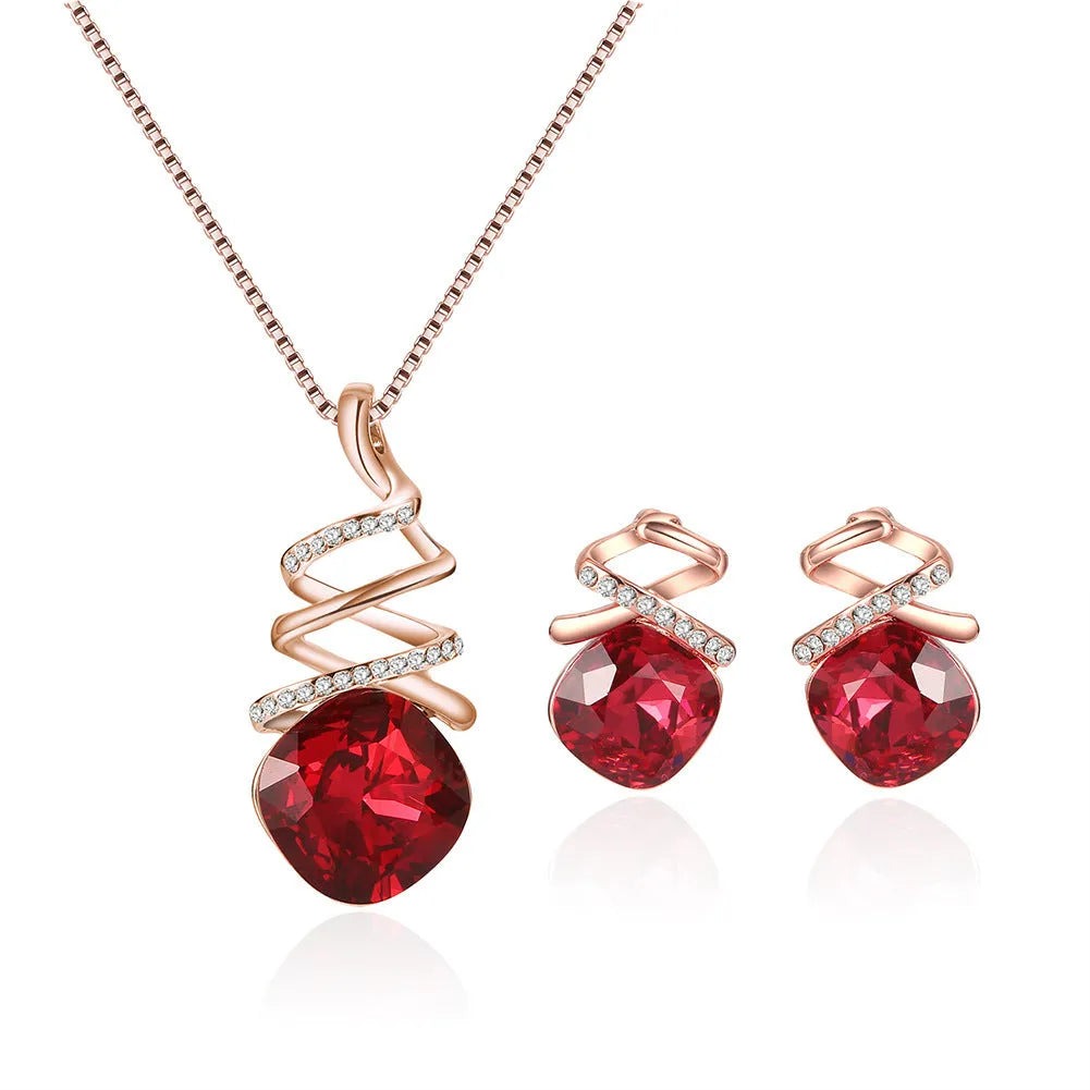 Alloy jewellery set with water wave chain necklace and matching earrings