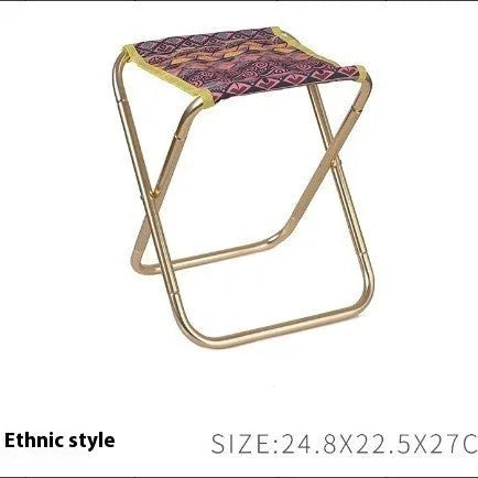 Black folding camping stool with aluminum alloy frame, shown in folded and unfolded positions.
