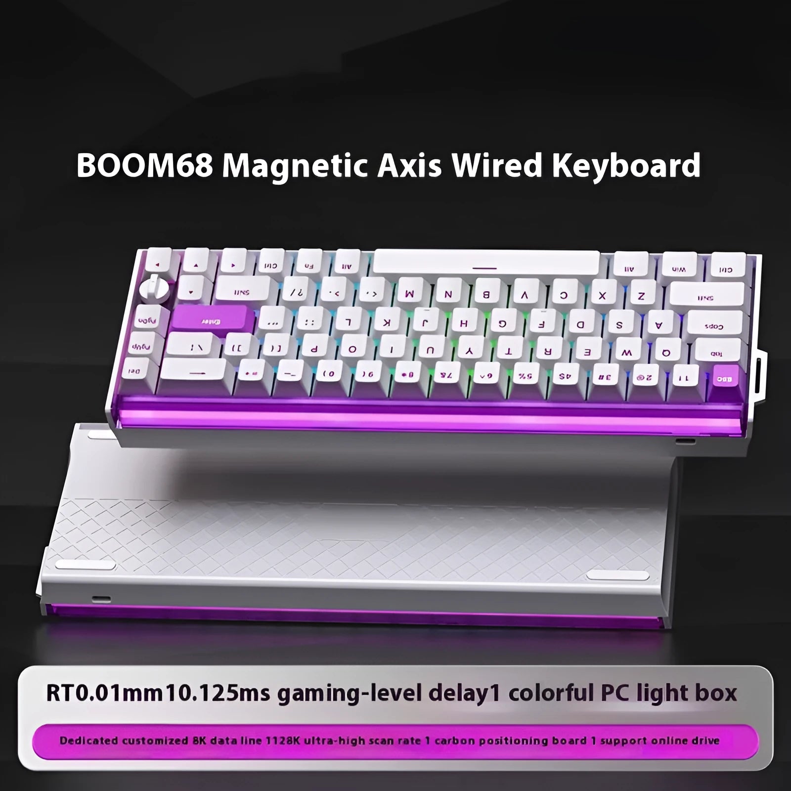BOOM68 mechanical keyboard with RGB backlighting in Green Magic Blade colour on a desk