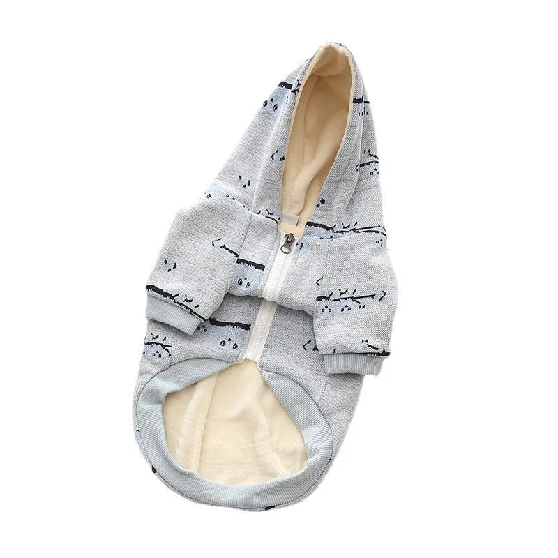 Blue cotton dog sweater with front zipper closure for medium-sized dogs