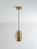 Minimalist Nordic chandelier with geometric metal frame in smoked grey, cognac, or clear colour options