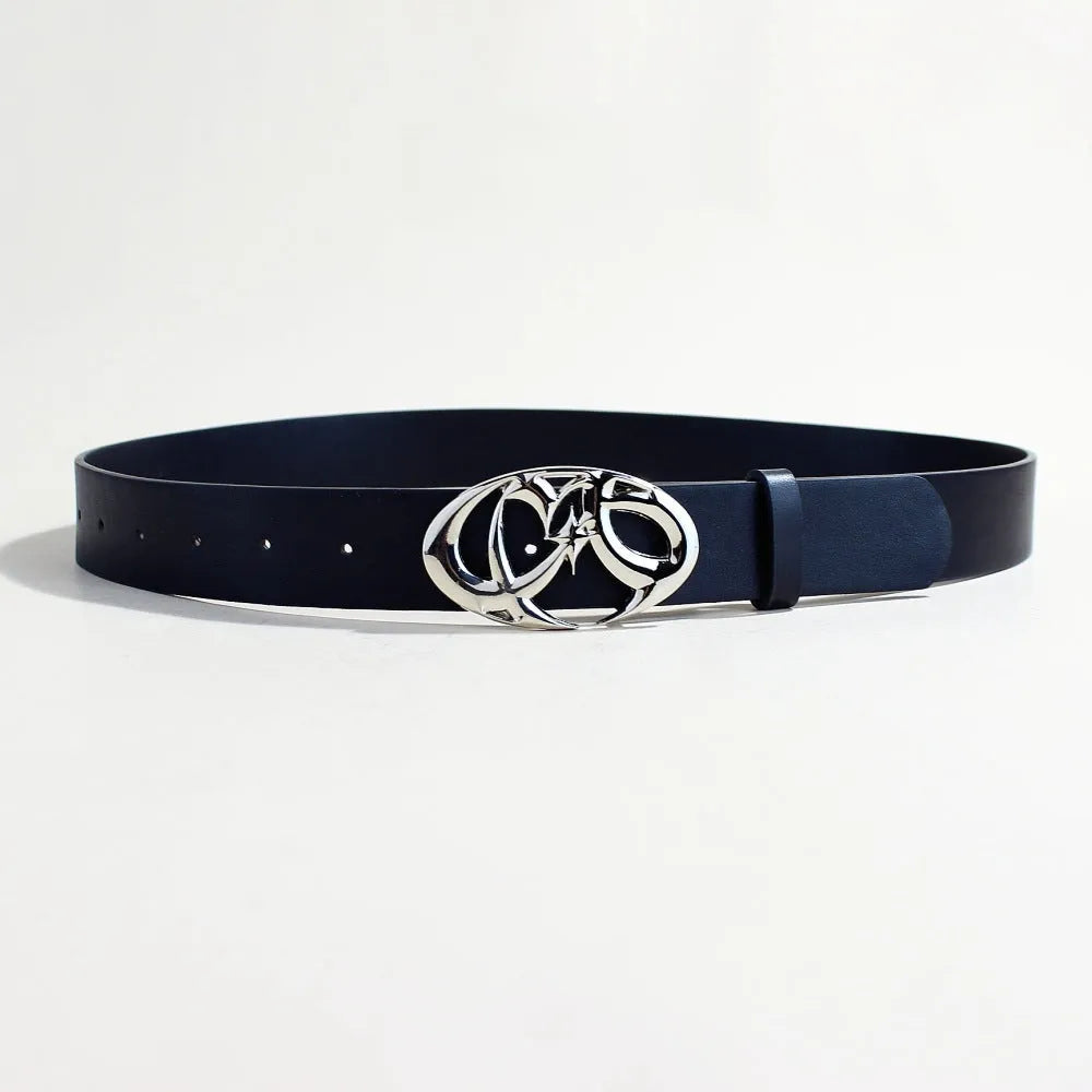 Casual silver alloy buckle on a brown PU leather belt with snap button fastening
