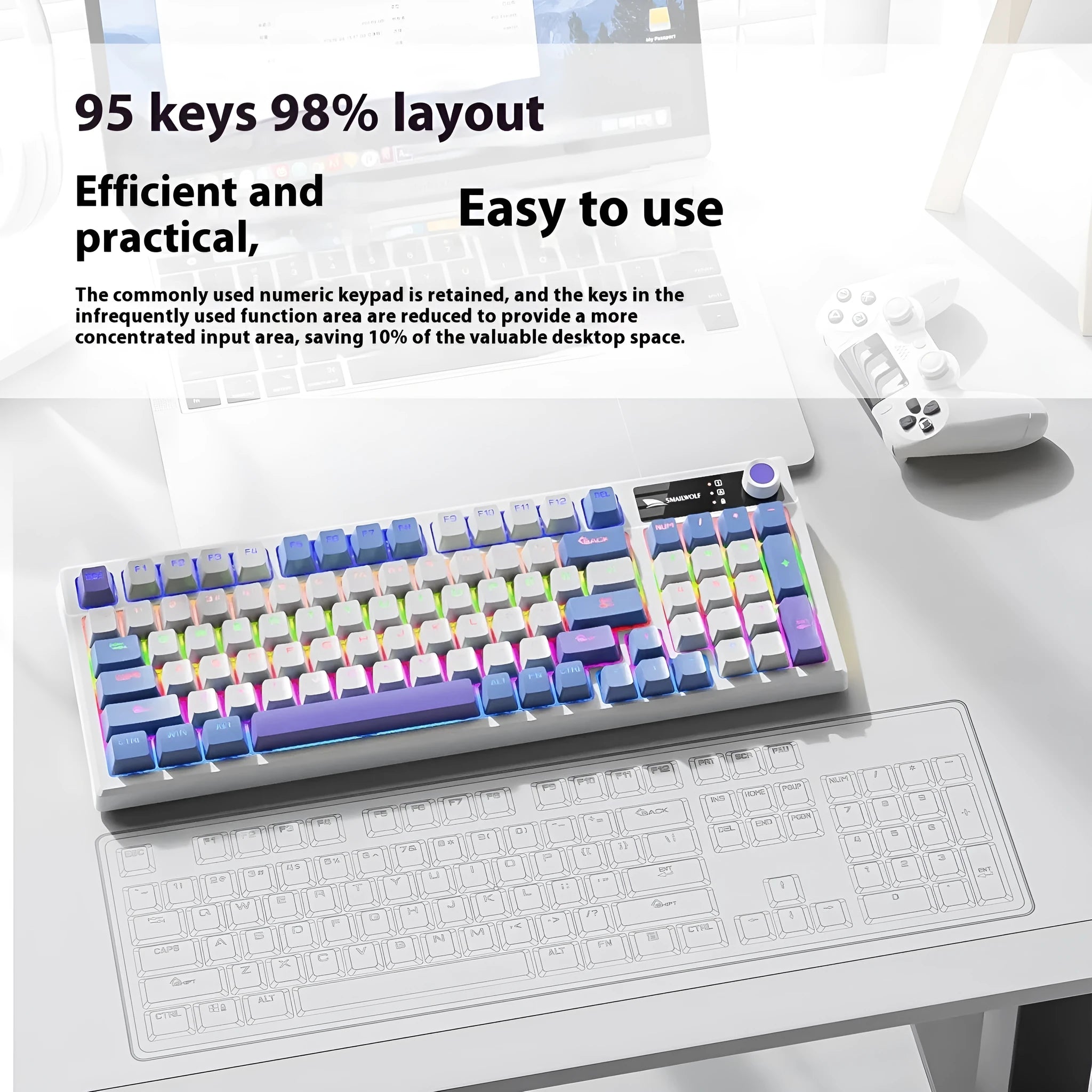 SK15 wired mechanical gaming keyboard with control knob in three colour options: Black, Sunset Orange, and Autumn Water Blue