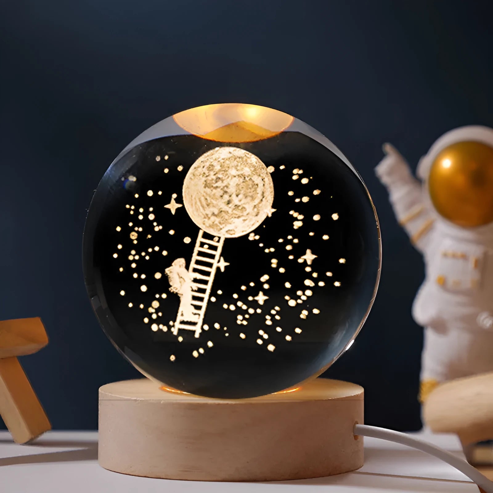 Starry sky design luminous crystal ball on wooden base USB desktop light