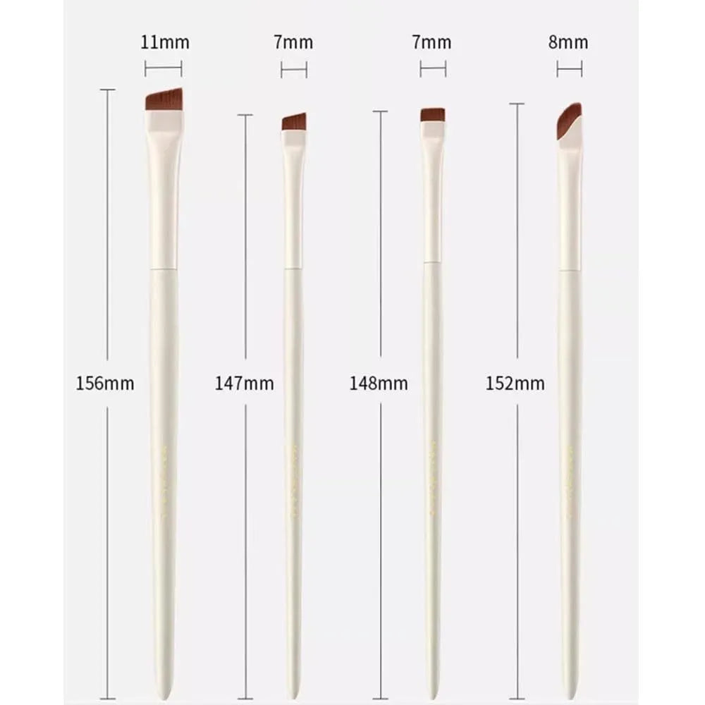 Four angled eyeliner and brow brushes with ultra thin bristles in a leather case