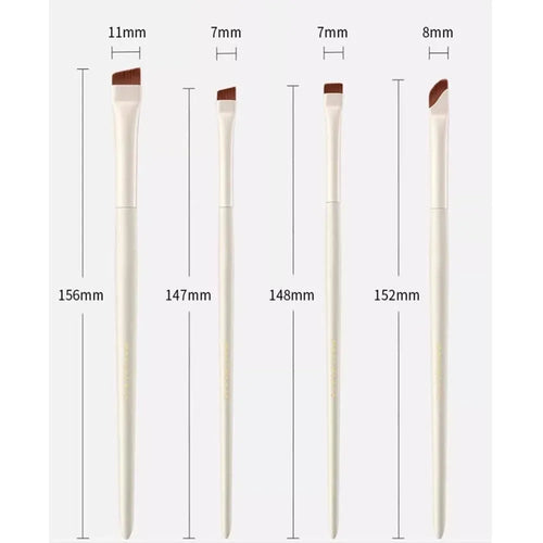 Four angled eyeliner and brow brushes with ultra thin bristles in a leather case