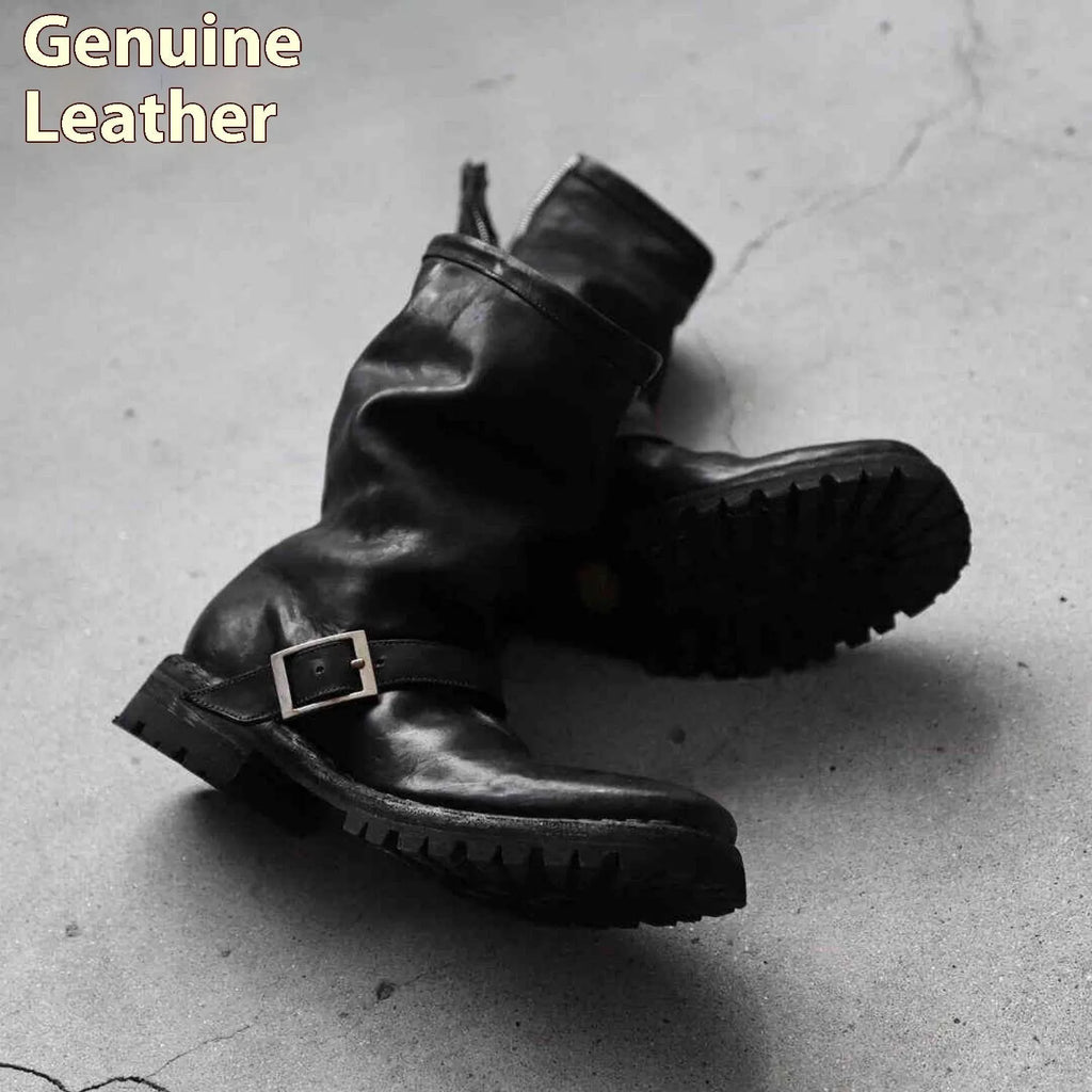 Men's black retro ankle boots with a side zip and round toe