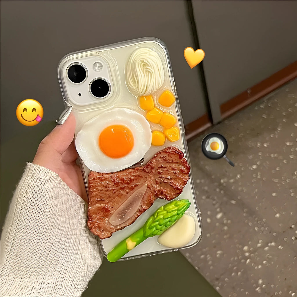 Creative three-dimensional steak omelette epoxy phone case for iPhone, anti-fall protective cover