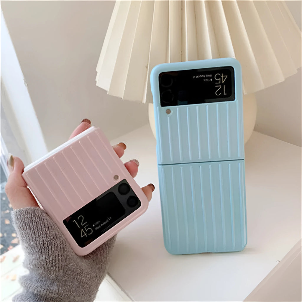 Samsung Z Flip3 ultra-thin flip phone case in solid colours showing front and back views