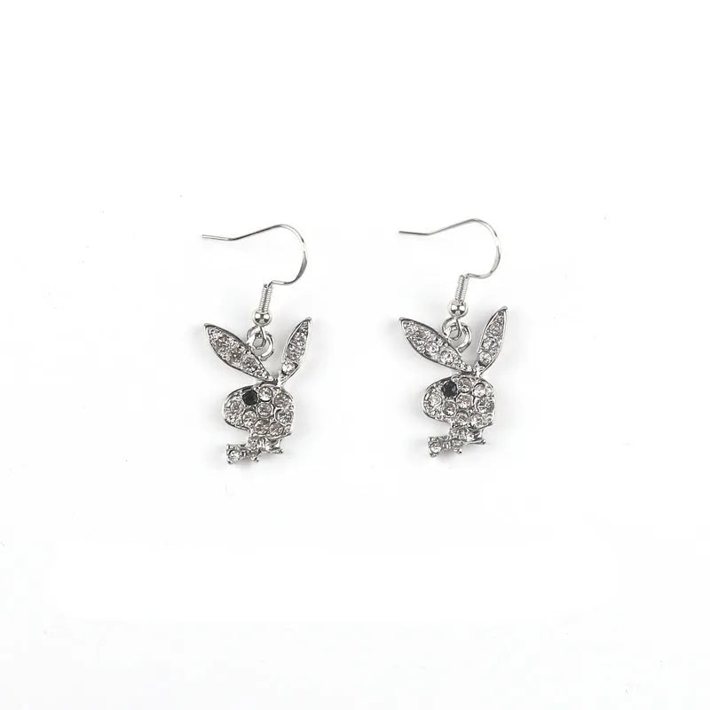 A pair of cute full diamond rabbit stud earrings in a choice of silver, pink, or gold.