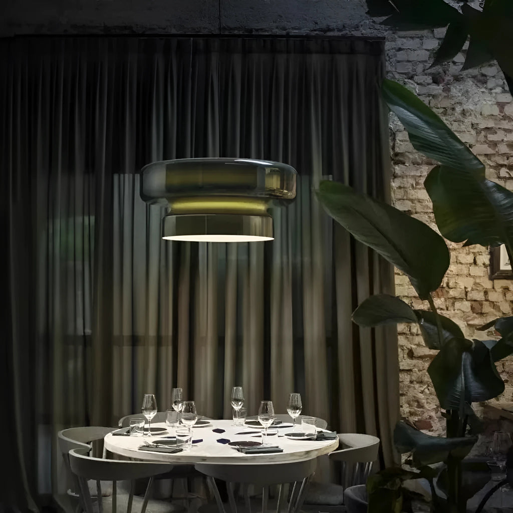 Modern square glass chandelier with warm light in milky white, brown, green, or purple options for bedroom or bar ceiling installation.
