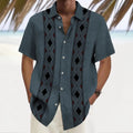Multicolour printed loose-fit men's leisure shirt on a hanger