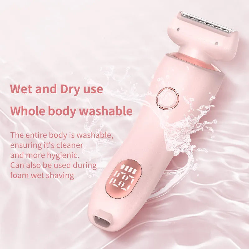 2-in-1 USB rechargeable electric shaver for women with square and round heads, pink colour, for whole body hair removal