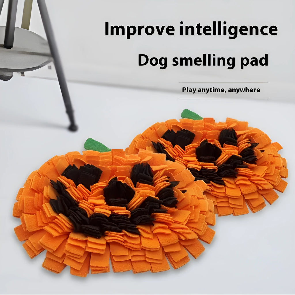 Pumpkin-shaped woollen pet smell mat for dogs with slow feeding and scent training functions