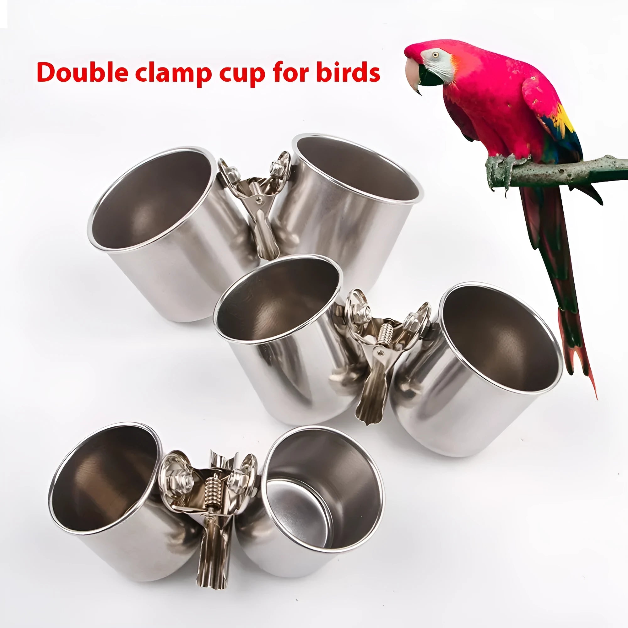 Stainless steel birdcage food container outdoor feeder in natural metallic colour