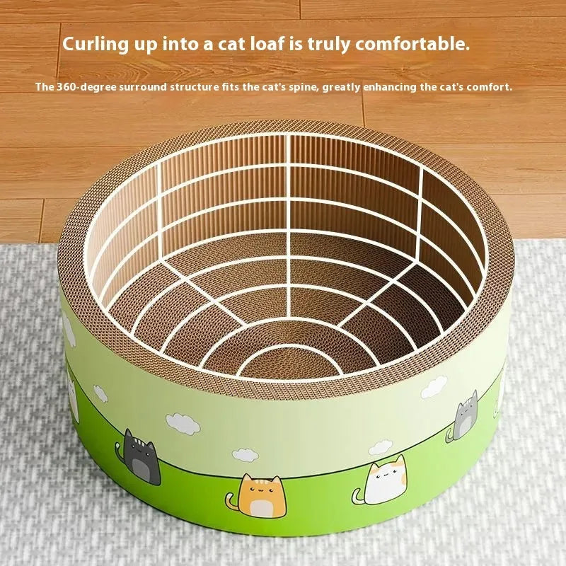 Large round deepening design cat scratch board made from corrugated paper