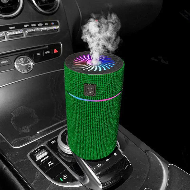 Car mounted air purification humidifier in choice of seven coloured diamond finishes with USB power cord