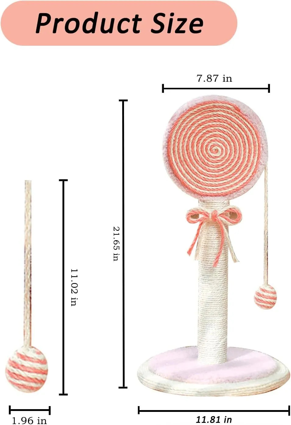 Blue cat scratching post with natural sisal rope and hanging ball on sturdy base
