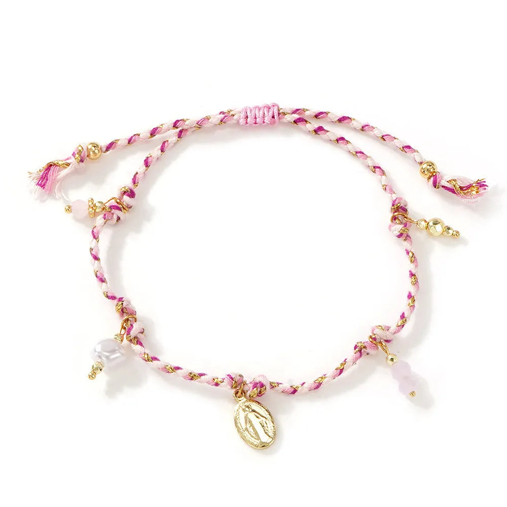 Hand-woven colourful braided rope bracelet with ethnic carrying strap design for women