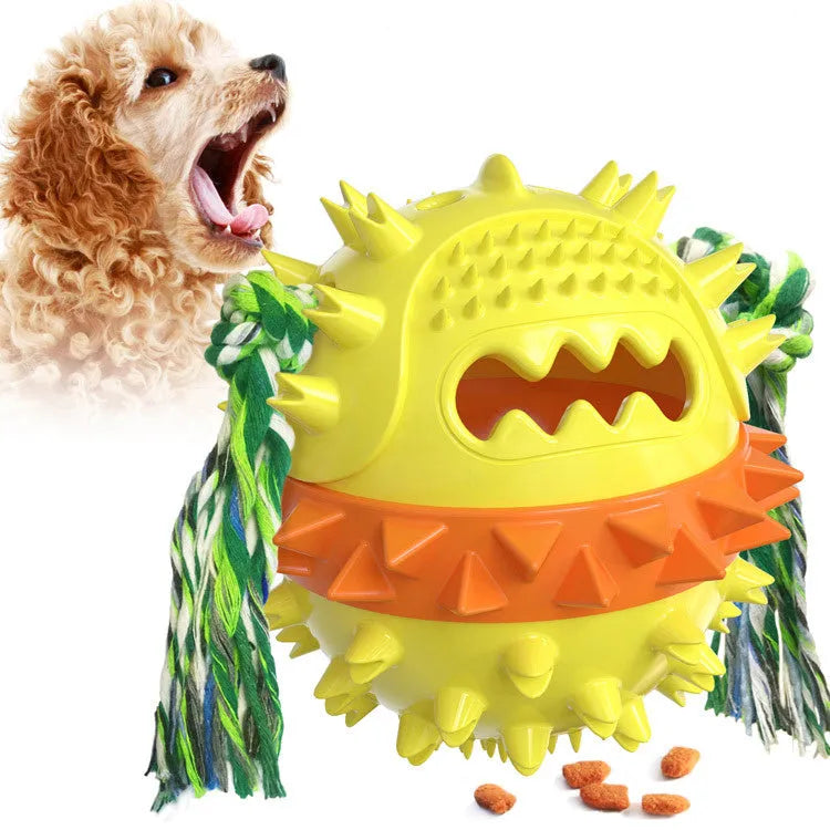 Blue TPR rubber dog chew toy with treat dispenser hole and squeaker for large breed dogs