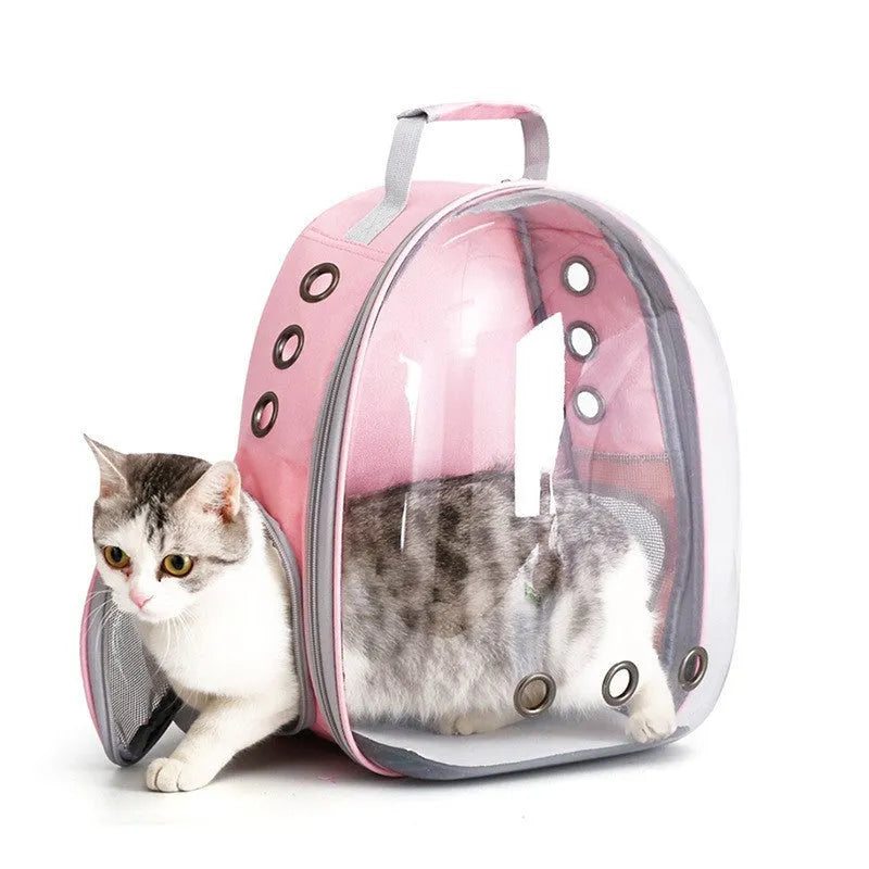Astronaut style cat carrier bag in solid colour made from medium-hard PC plastic for pet transport.