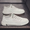 Men's white casual shoes with round toe and low flat heel, Korean style shallow opening.
