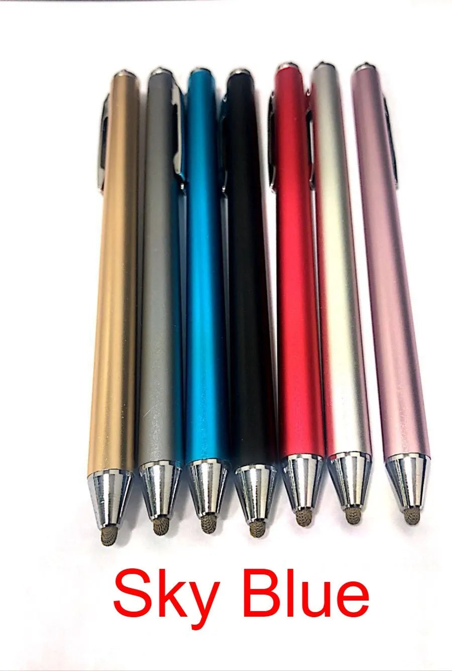 Metal fine tip stylus for tablet and phone touch screens in seven colour options