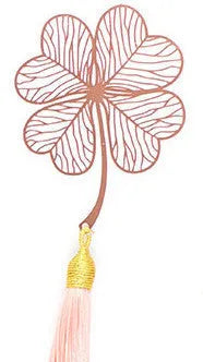 Brass metal bookmark with hollow plating decorative leaf pattern and rose gold tassel
