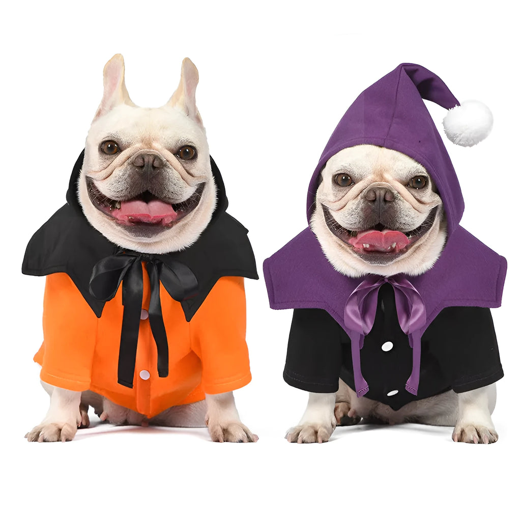 Halloween pumpkin two-piece dog sweater and shawl set in black and orange colours