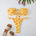 Women's floral print bikini set with tube top and briefs in high elasticity fabric