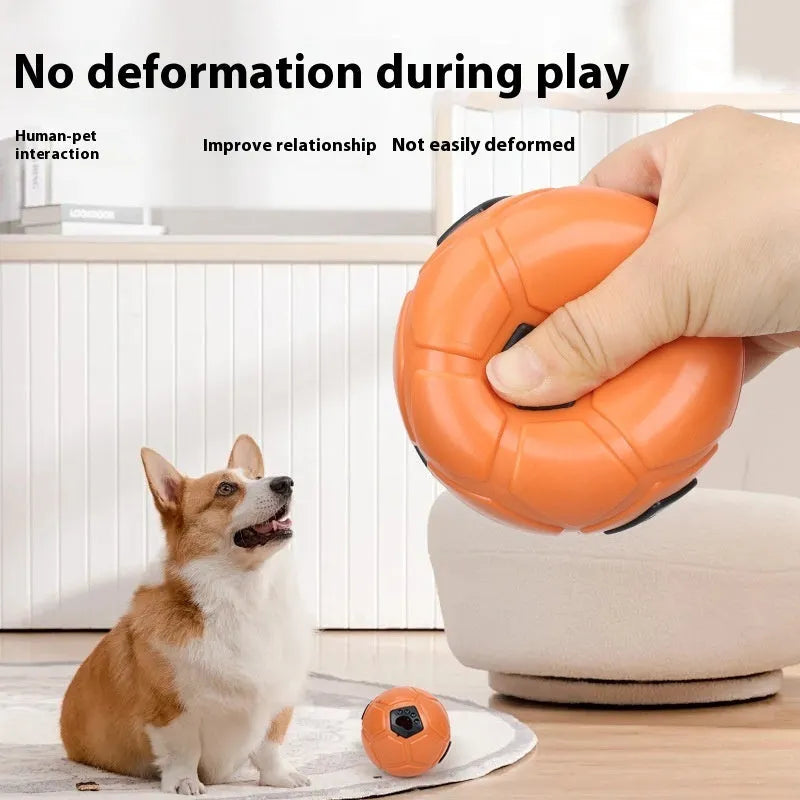 TPR dog toy ball with raised nibbling texture, shown in orange and white colour options