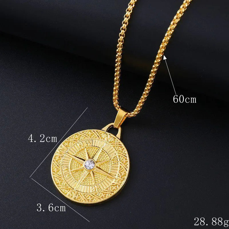 Gold tone geometric alloy necklace with inlaid zircon stone pendant
