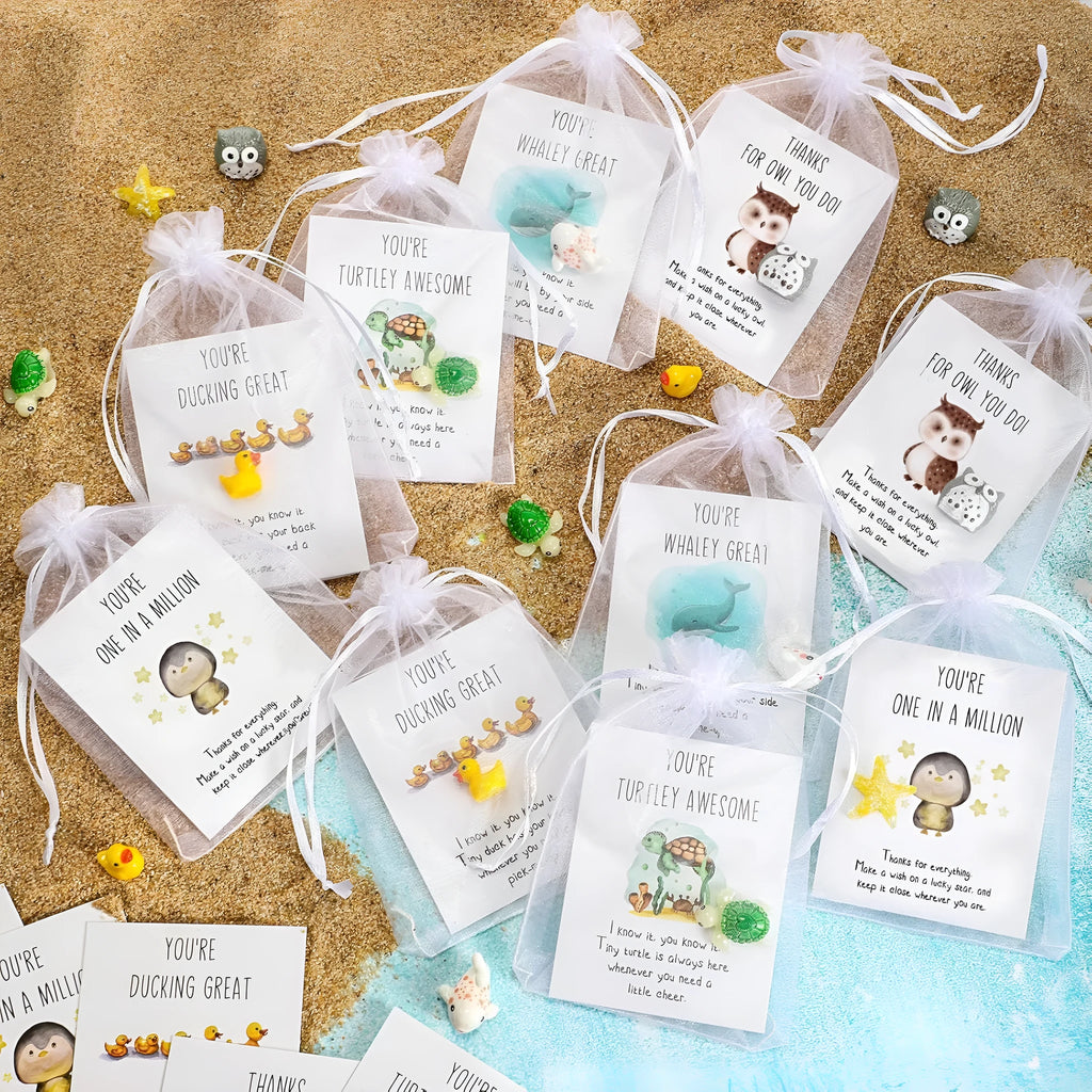 Set of resin inspirational greeting cards with pun messages and pen scrape design
