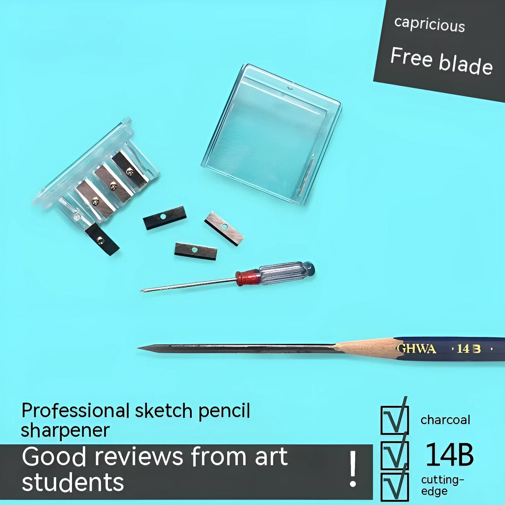 Geometric four-hole pencil sharpener with blades and screwdriver for art pencil maintenance