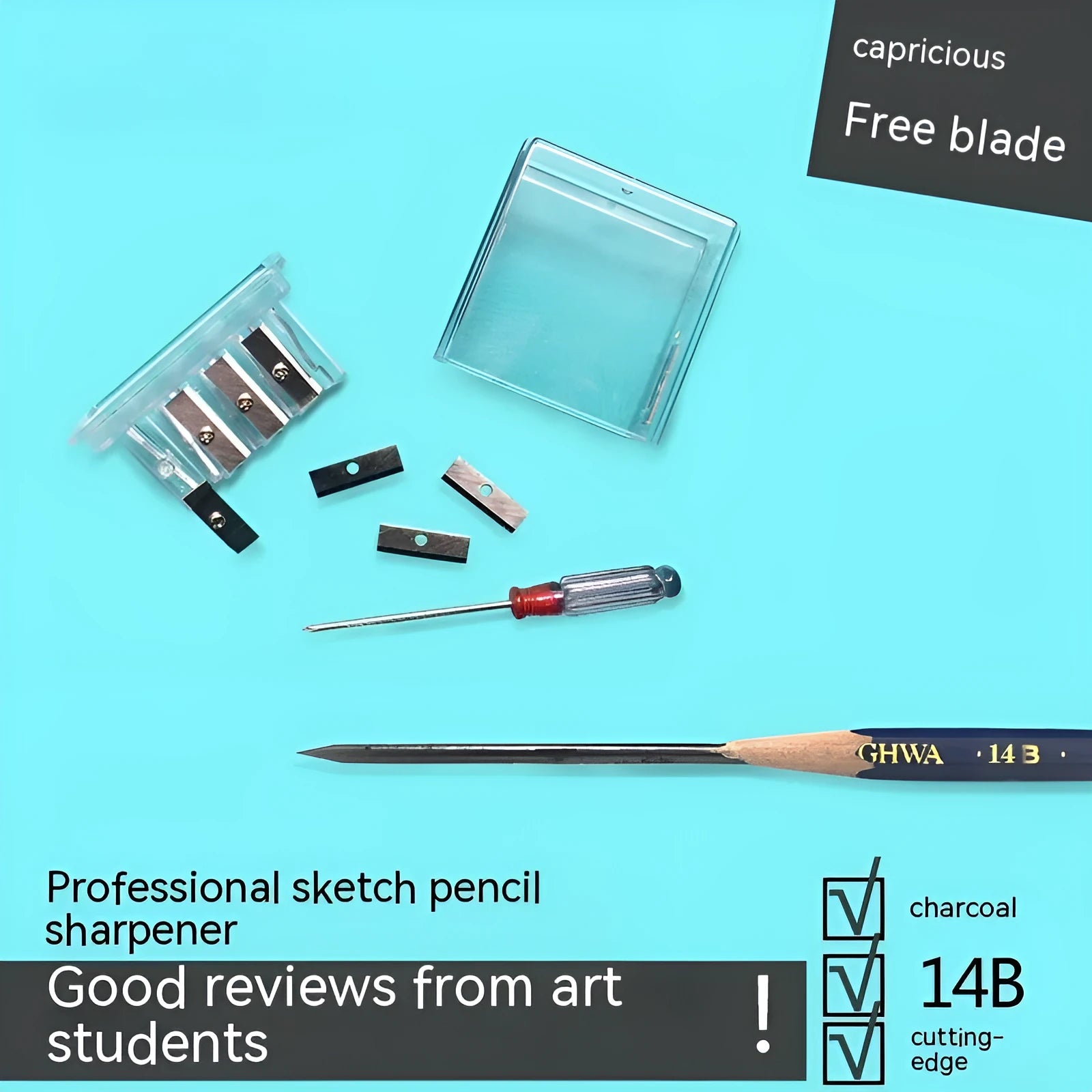 Geometric four-hole pencil sharpener with blades and screwdriver for art pencil maintenance