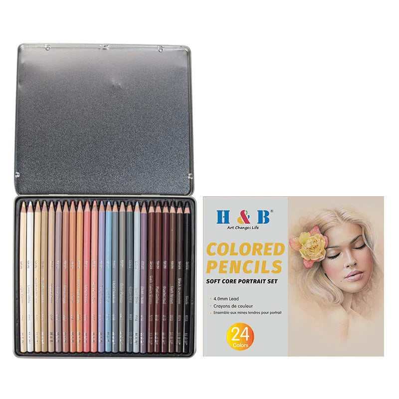 24 skin colour pencils in round metal tin case for portrait drawing artwork