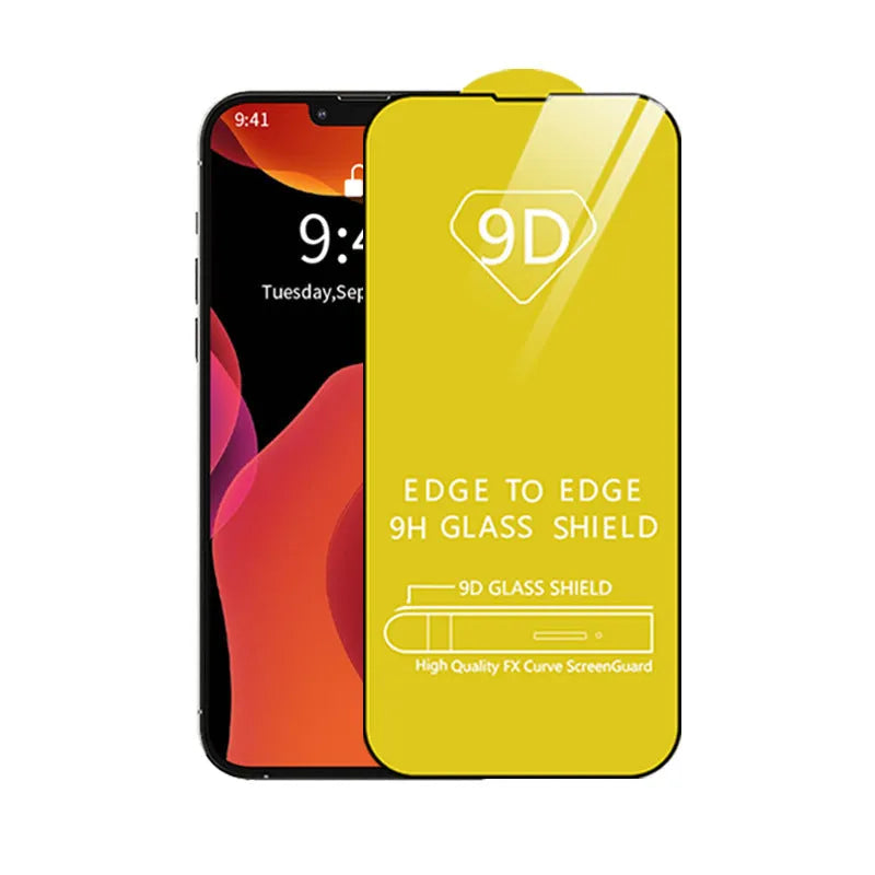 Three-pack tempered glass screen protector for Apple iPhone 13 mini with film tool in cowhide box
